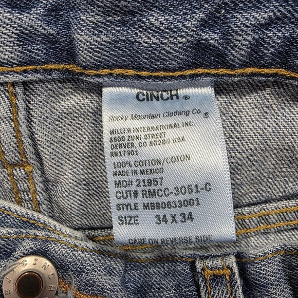 Cinch Jeans Mens 34x34 Blue Med Wash Denim Five Pocket Western MB90633001 - Picture 6 of 11